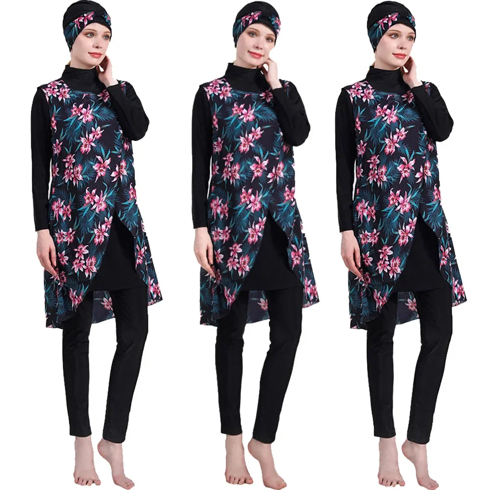 

4 шт. буркини мусульманские большие размеры купальники пляжная накидка женский хиджаб скромный купальник с длинными рукавами исламский купальный костюм с принтом