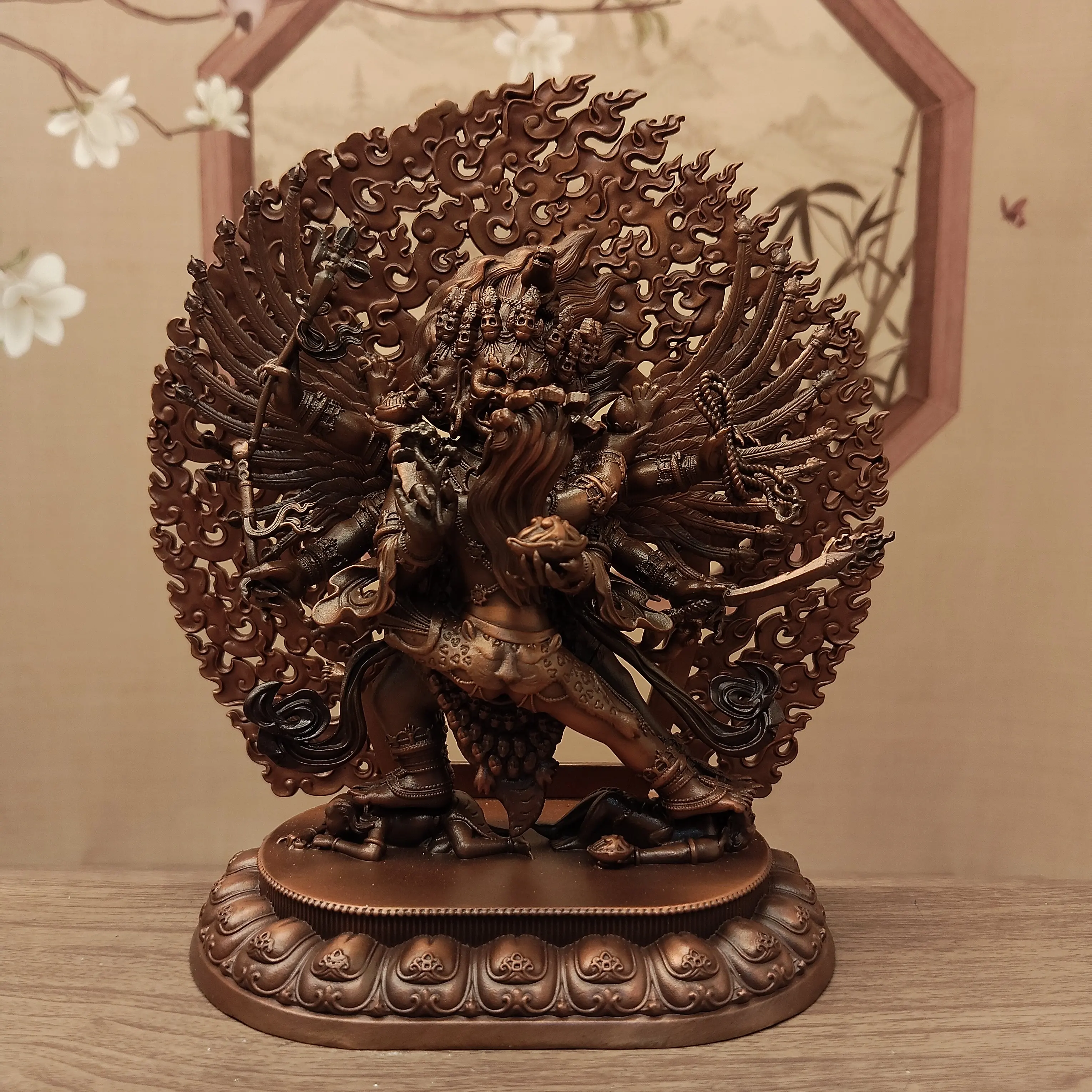 Tibetan Vajrayana Red Antique Copper Hayagriva Horse-Faced Deity Statue 15cm Home Altar Desktop Blessing