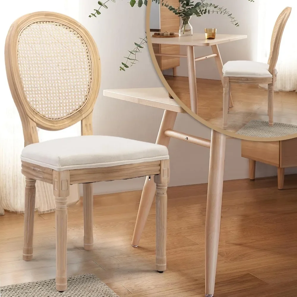 Ensemble de 6 chaises de salle à manger, en rotin, avec pieds en bois