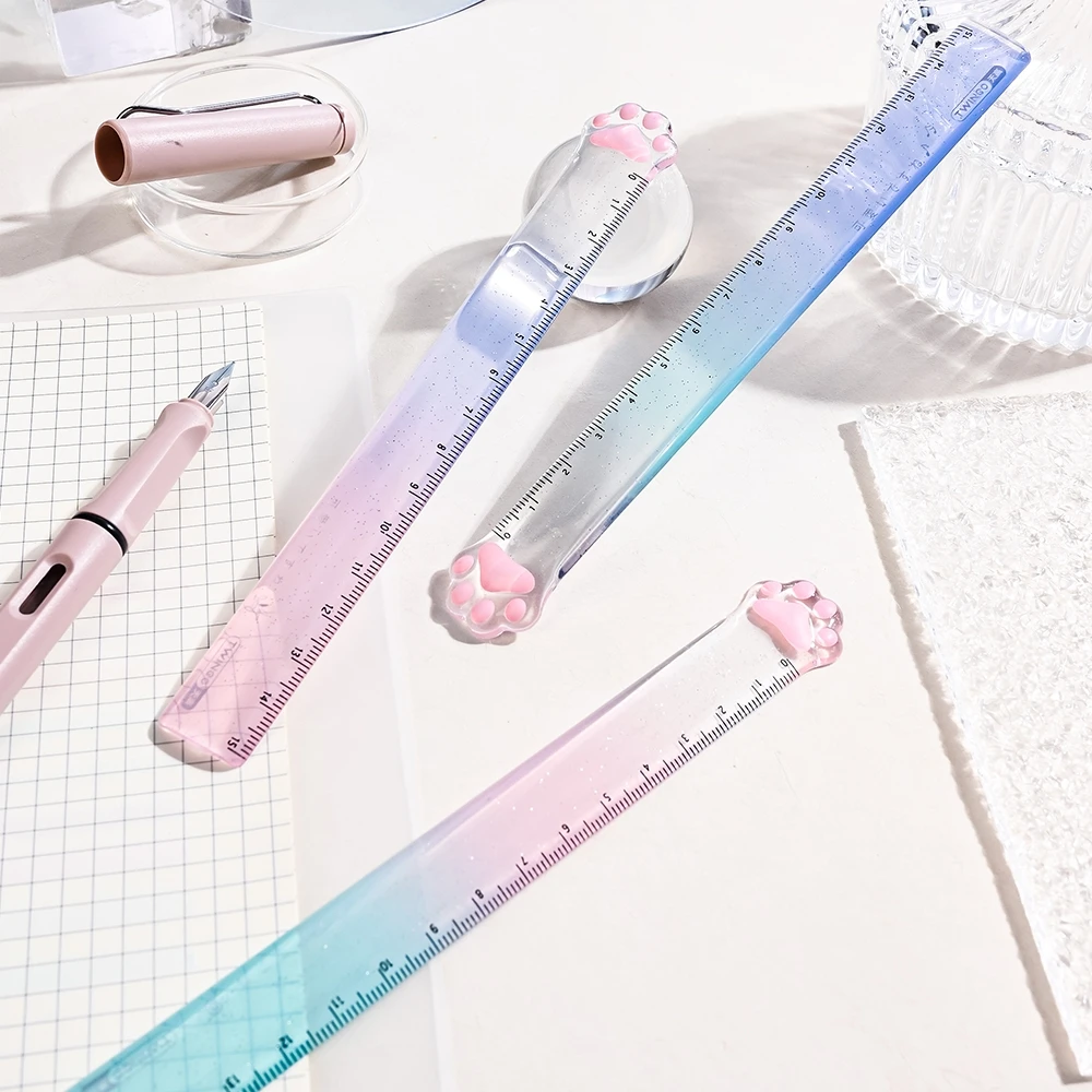 15cm Cat Claw Ruler Gradient Color Clear Scale Straight Measuring Rule Bookmark Stationery Office School A7588