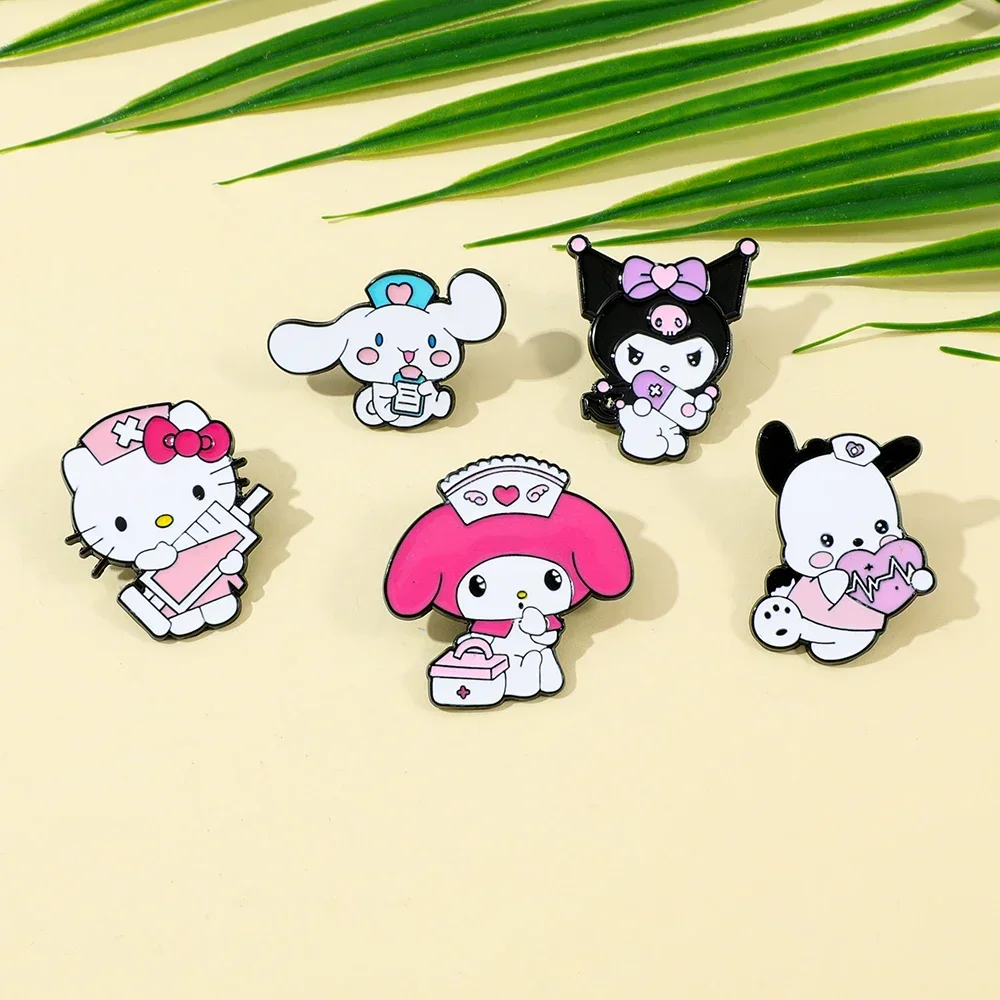 5 Pcs Cute Funny Brooch Nurse Kuromi Cinnamoroll Hello Kitty Metal Badge Jewelry Clothing Backpack Accessories Gift for Friends