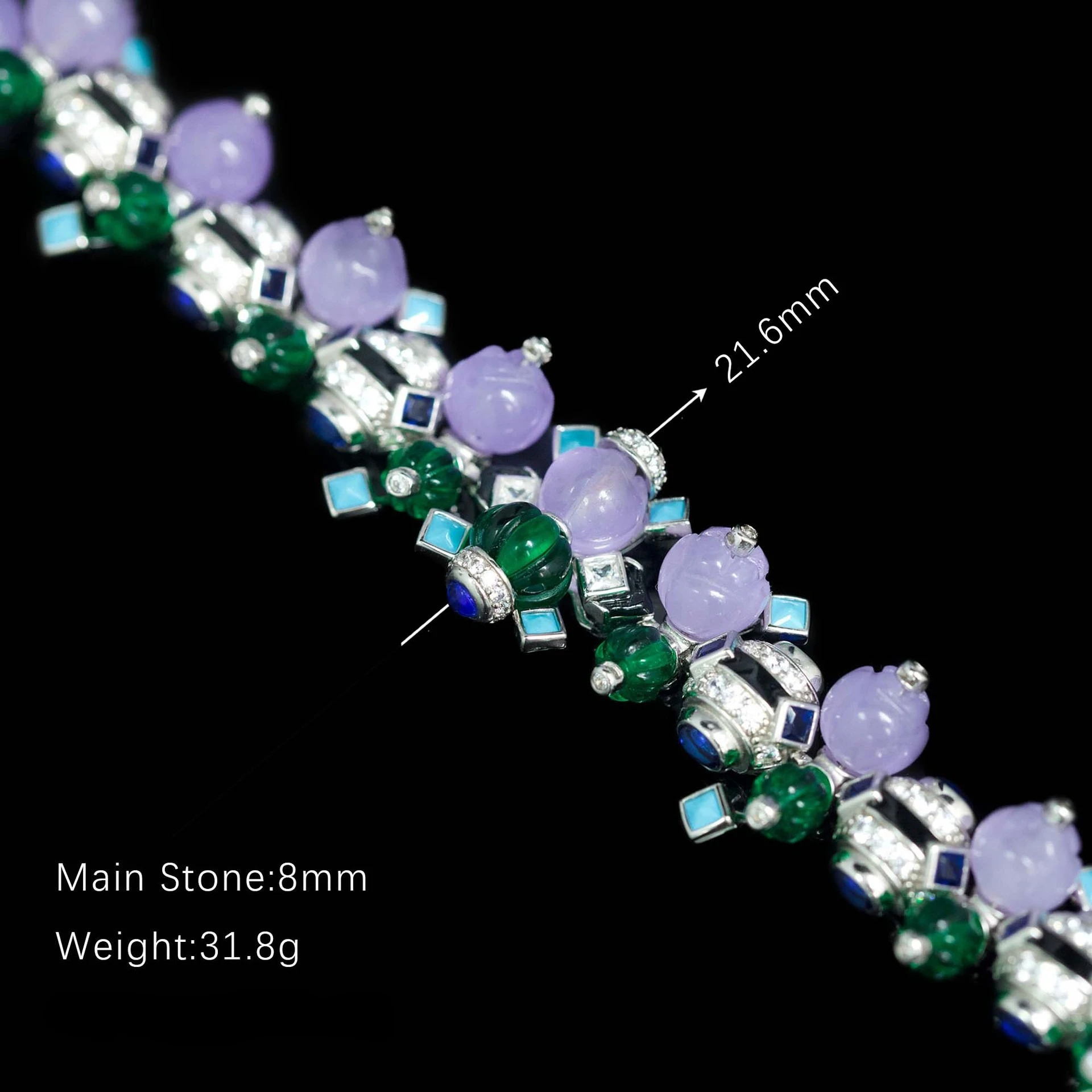 S925 Sterling Silver High Carbon Synthetic Diamonds Inlaid Jade & Multicolored Green Gemstone Engraved High Quality Bracelets
