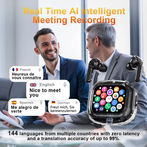 Imagen 2 del producto Auriculares Inalámbricos Bluetooth, Auriculares con Traducción en Tiempo Real en 144 Idiomas para Negocios, con Pantalla Táctil Inteligente, Auriculares HiFi TWS