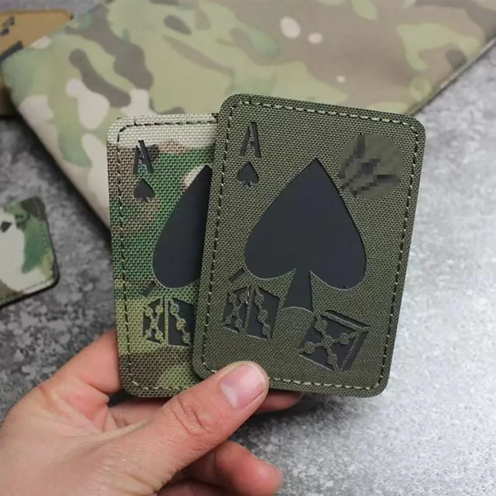 Patch réfléchissant pour carte Ace of Spades, boucle de crochet de Combat de l'armée, brille dans la nuit, patchs sur vêtements sac à dos