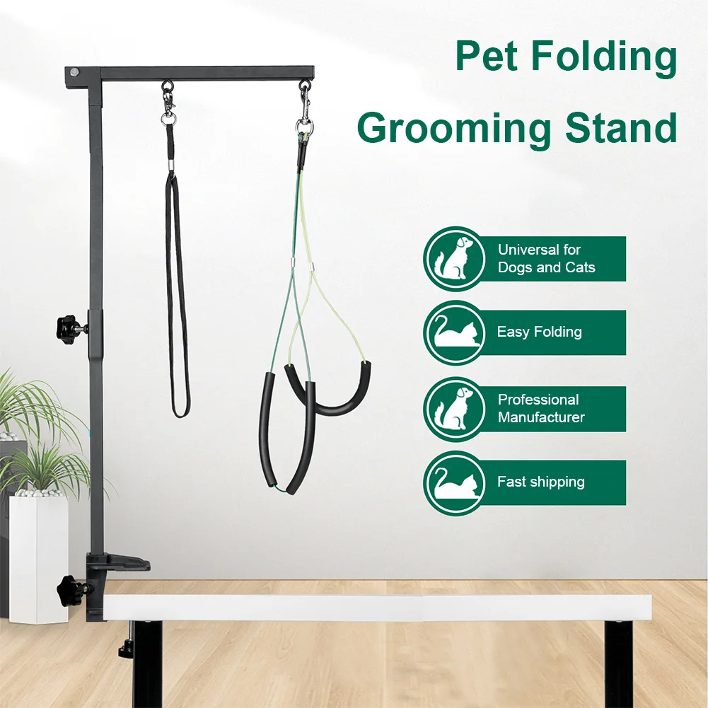 Desk Dog Cat Holder Height Adjustable Dog Shower Stand Stainless Steel Telescopic Table Hanger with Restraint Rope for Bath Desk