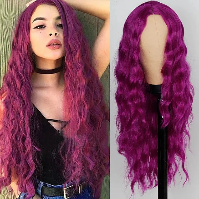 

Новая парика-шапка в европейском и американском стиле с длинными косами для женщин, синтетические волосы, длинные кудрявые волосы с пробором посередине