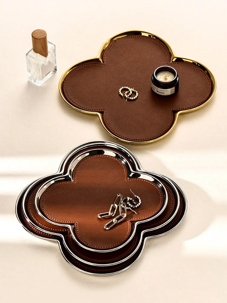 New Affordable Luxury Style Tray Ceramic Leather Home Simple Storage Tray Vegetable Cake Bread Fruit Tray Cup Plate Organizer