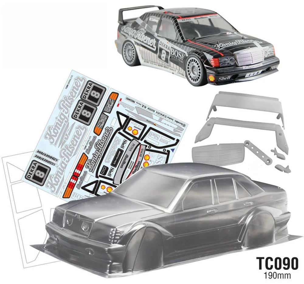 TC090 1/10 Benz 190E Clear Lexan body. 257mm Wheelbase RC Drift Chassis. 190mm bodyshell. Tamiya tt01 tt02. 3Racing. Yokomo