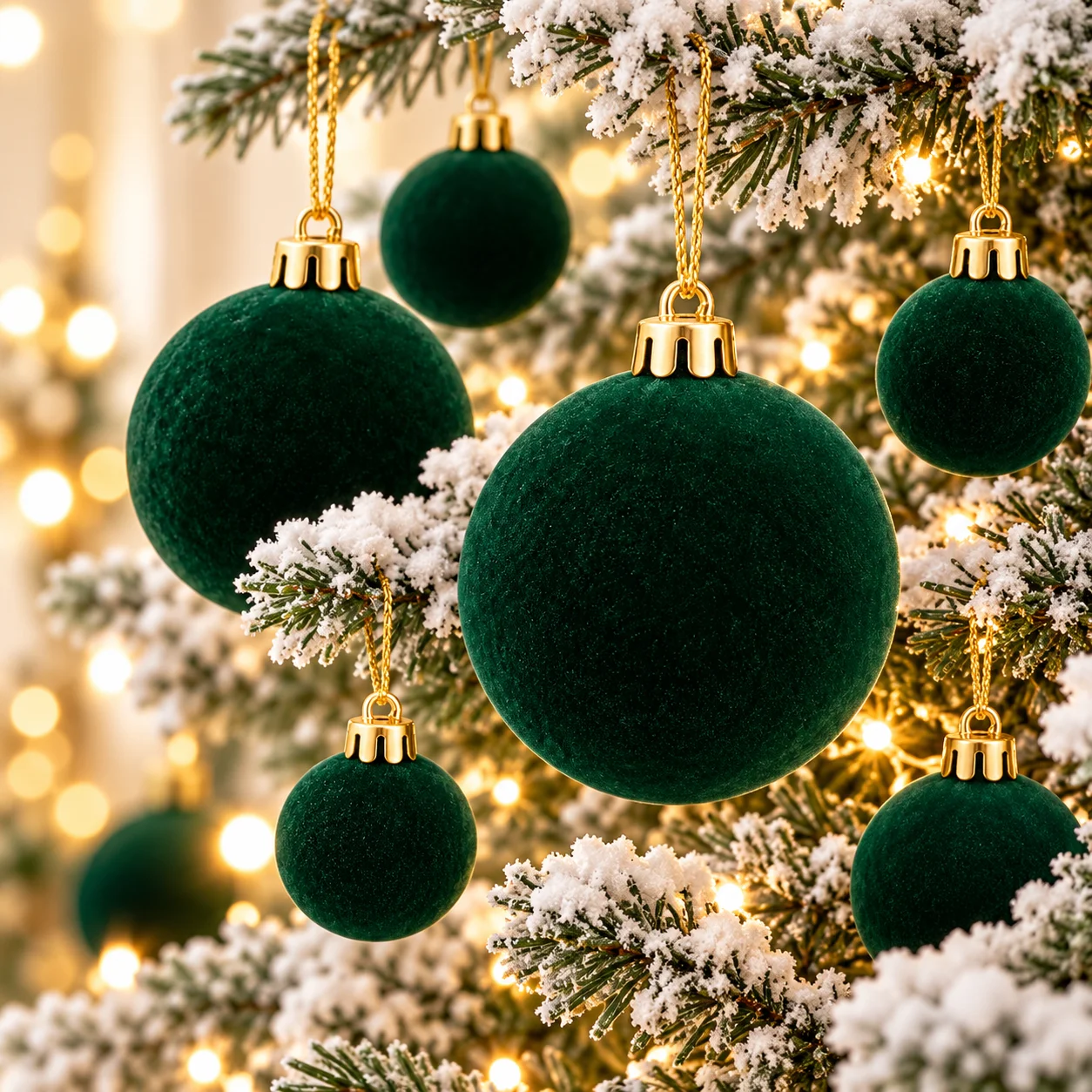 44 Pcs Evergreen Velvet Christmas Ball Ornaments 3 Sizes Gold Caps Unbreakable Xmas Tree Hanging Decor for Holiday Home Party
