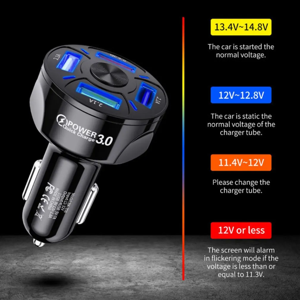 Fast Charging 6 Ports Car Phone Charger Adapter,QC3.0/3.1A Type Smart Shunt Cigarette Lighter USB Charge