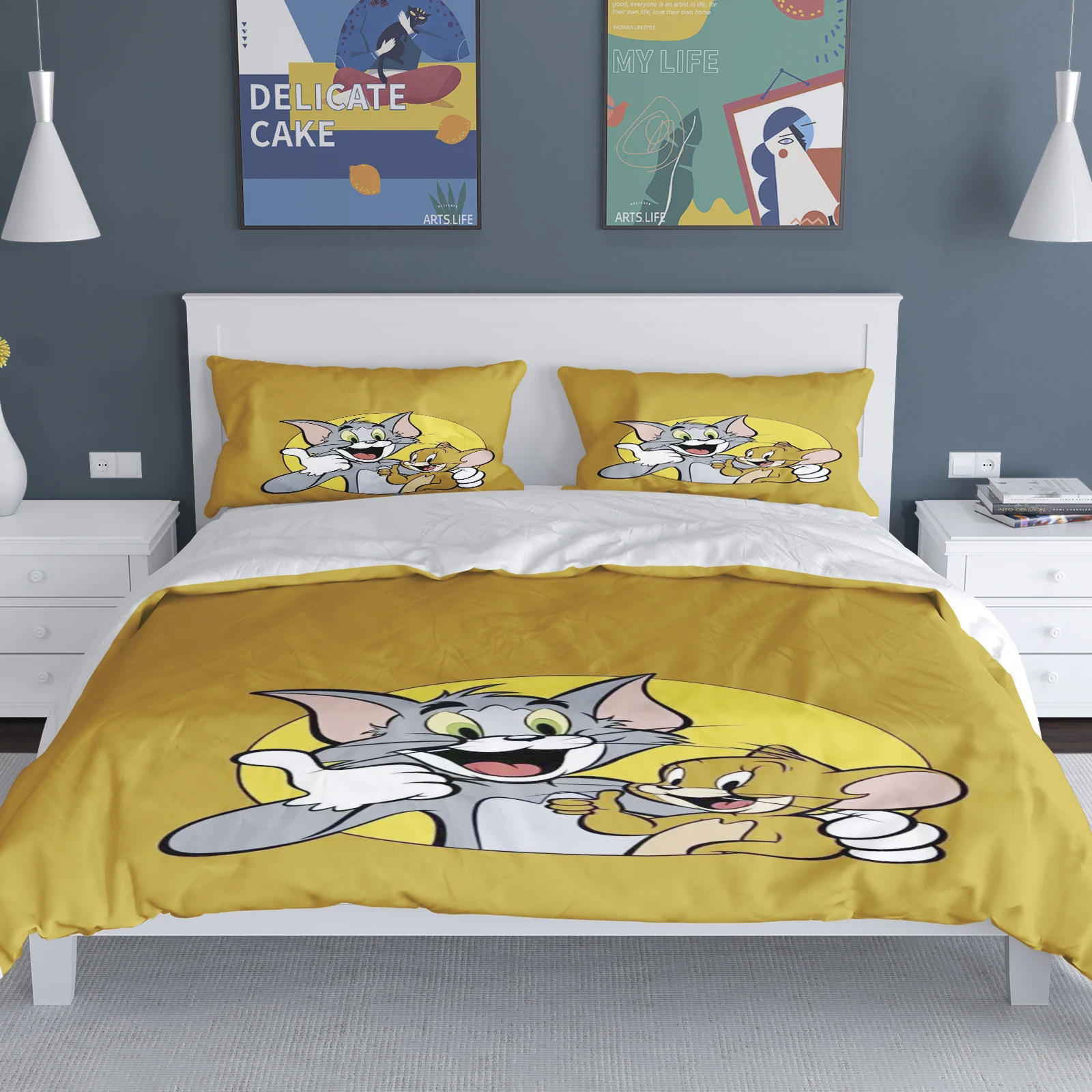 Tom Cat Duvet Cover Mouse Jerry Anime 3D Cute Printing Soft Children's Bedroom Set ​Polyester Adult Gift  2/3pcs Bedding