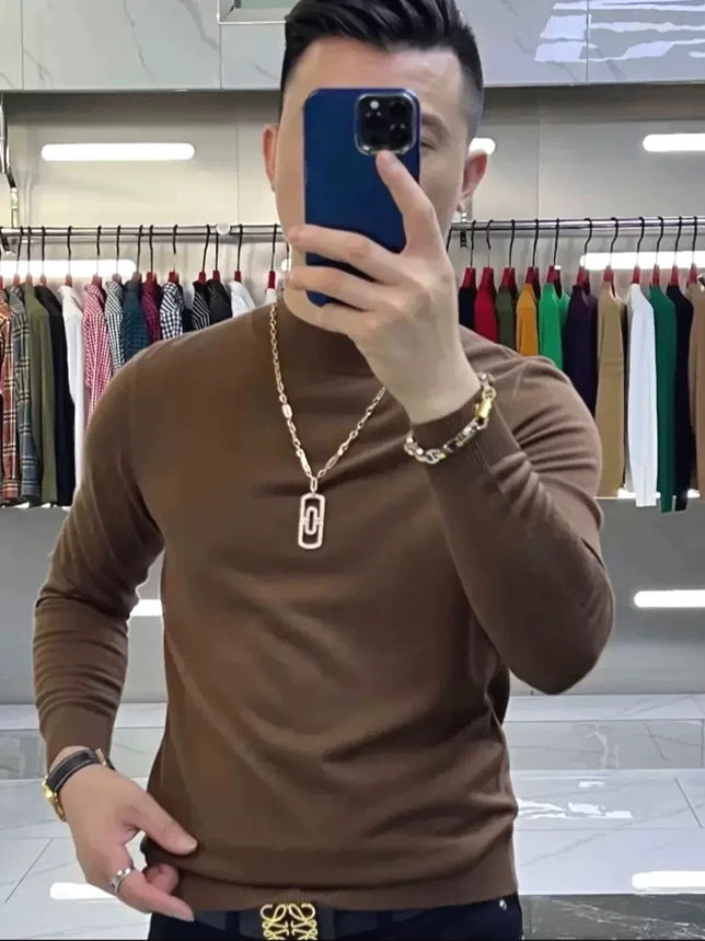 

Мужской вязаный свитшот с высоким воротником, приталенный, с длинными рукавами, из тонкой шерсти, мягкий, удобный, в американском стиле.