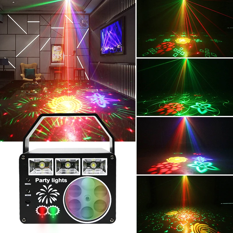 HCWE Honeycomb Three In One Jumping Di Flash Applicable To Birthday Party Laser Projector KTV Karaoke Atmosphere Lights Portable
