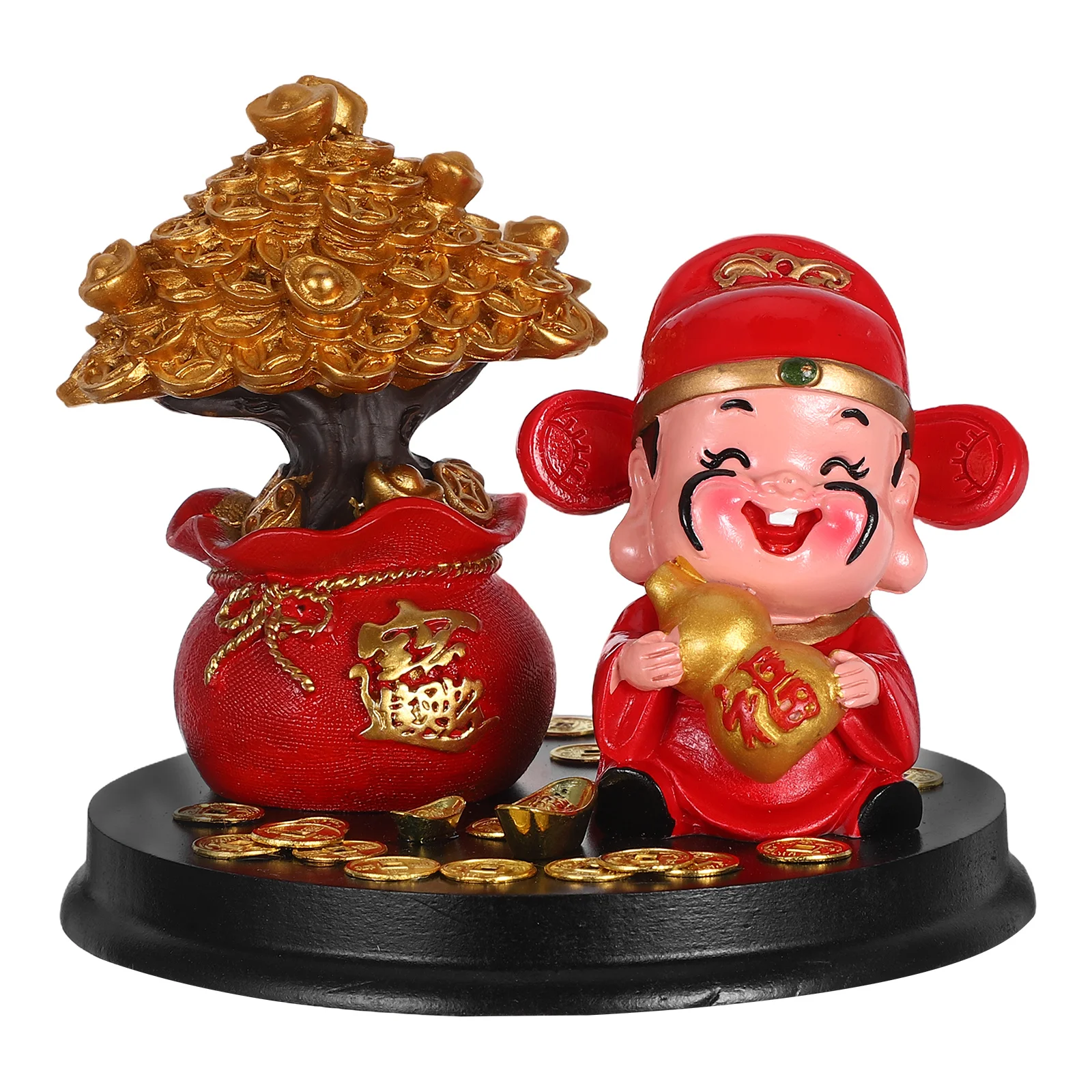 

God of Fortune Statue Resin Wood Alloy Decorative Figurine Home Office Bedroom Car Interior Ornament Wealth Wreath Holiday Gift