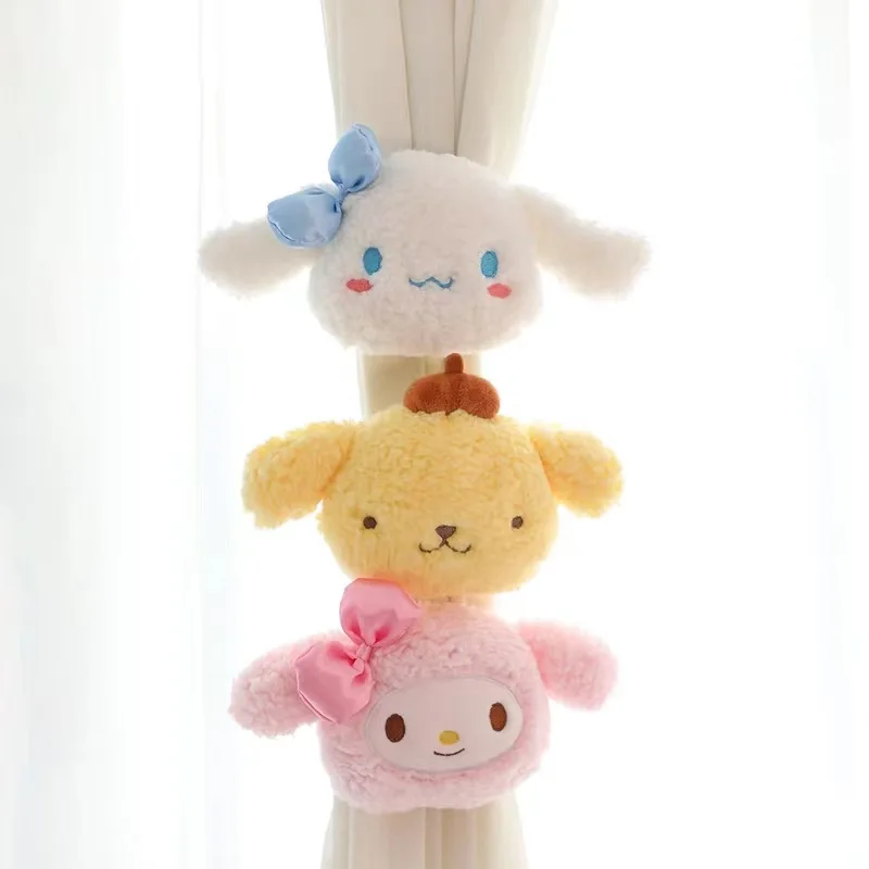 Kawaii Sanrio Plush Curtain Buckle Hello Kitty Cinnamoroll Cartoon Plush Doll Home Furnishing Decoration Creative Straps Gifts ﻿