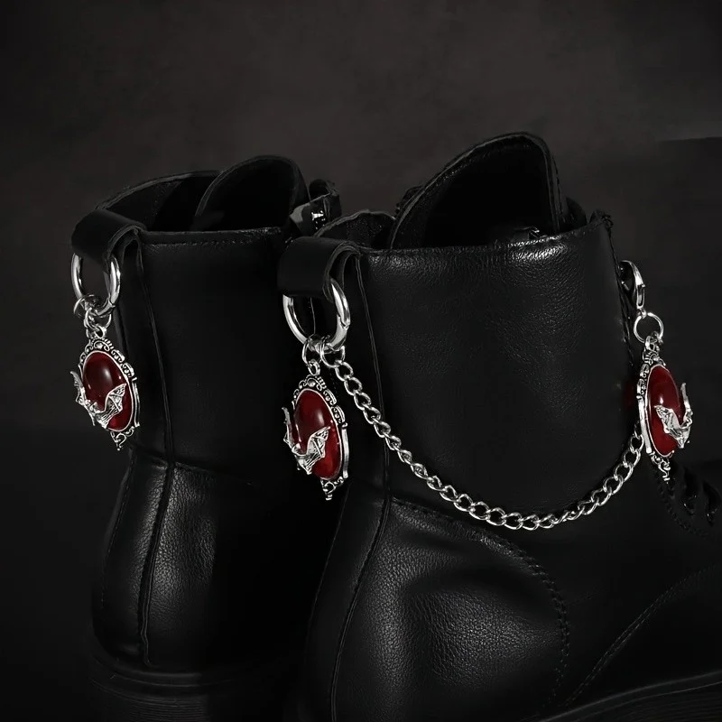 2Pcs Gothic red gemstone bat boot chain silver metal detachable shoe hanging chain punk boot decoration accessories decoration