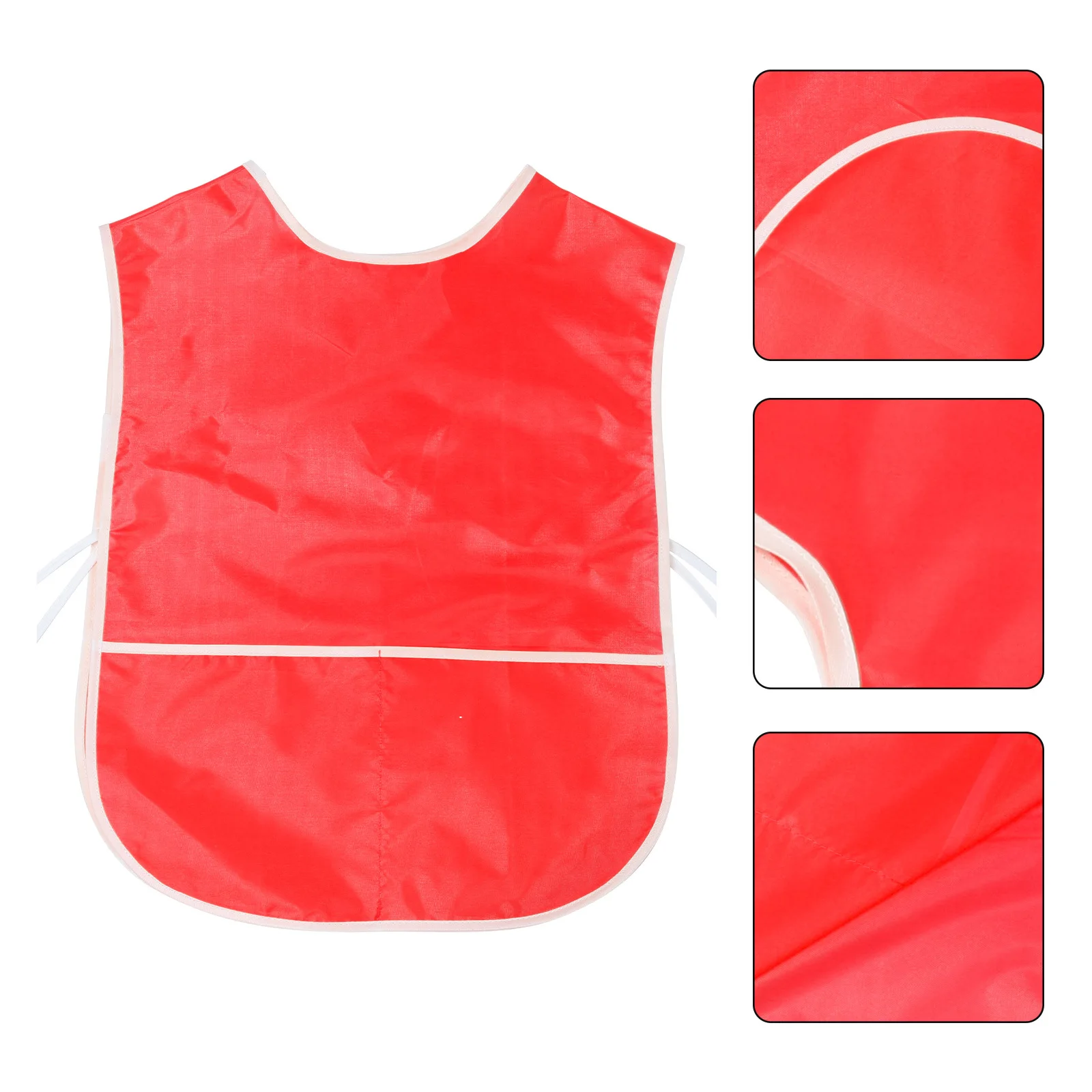

1pc Kids Drawing Smock Waterproof Baby Bib Clothing Red Nylon Infant Feeding Apron Breathable Non Pilling Bright Color Rice Bag