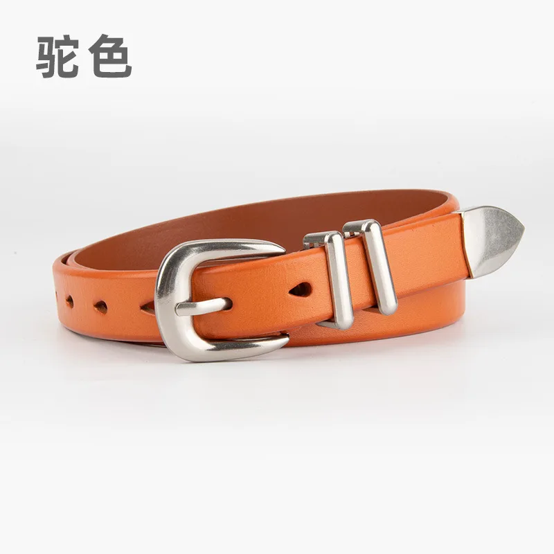 상층 소 가죽 정품 가죽 여성 벨트 다목적 실버 버클 레트로 벨트 청바지 캐주얼 벨트 여성 스타일 슬림
