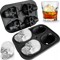 Extra Large 3D Skull Ice Cube Mold   Flexible Silicone  Maker  4 Cavity Tray  for Whiskey    Baking, Chocolate, Candy and Re