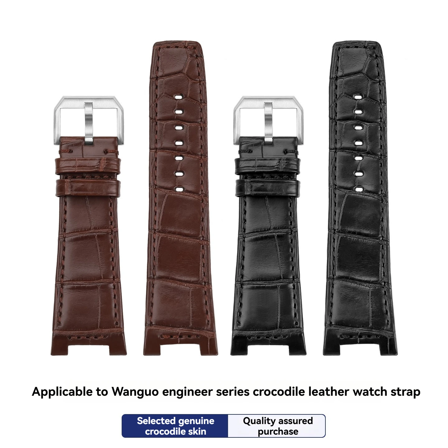 Quick Release Alligator Leather Strap Compatible with IWC Ingenieur IW378509 IW322503,Notched End Replacement Band