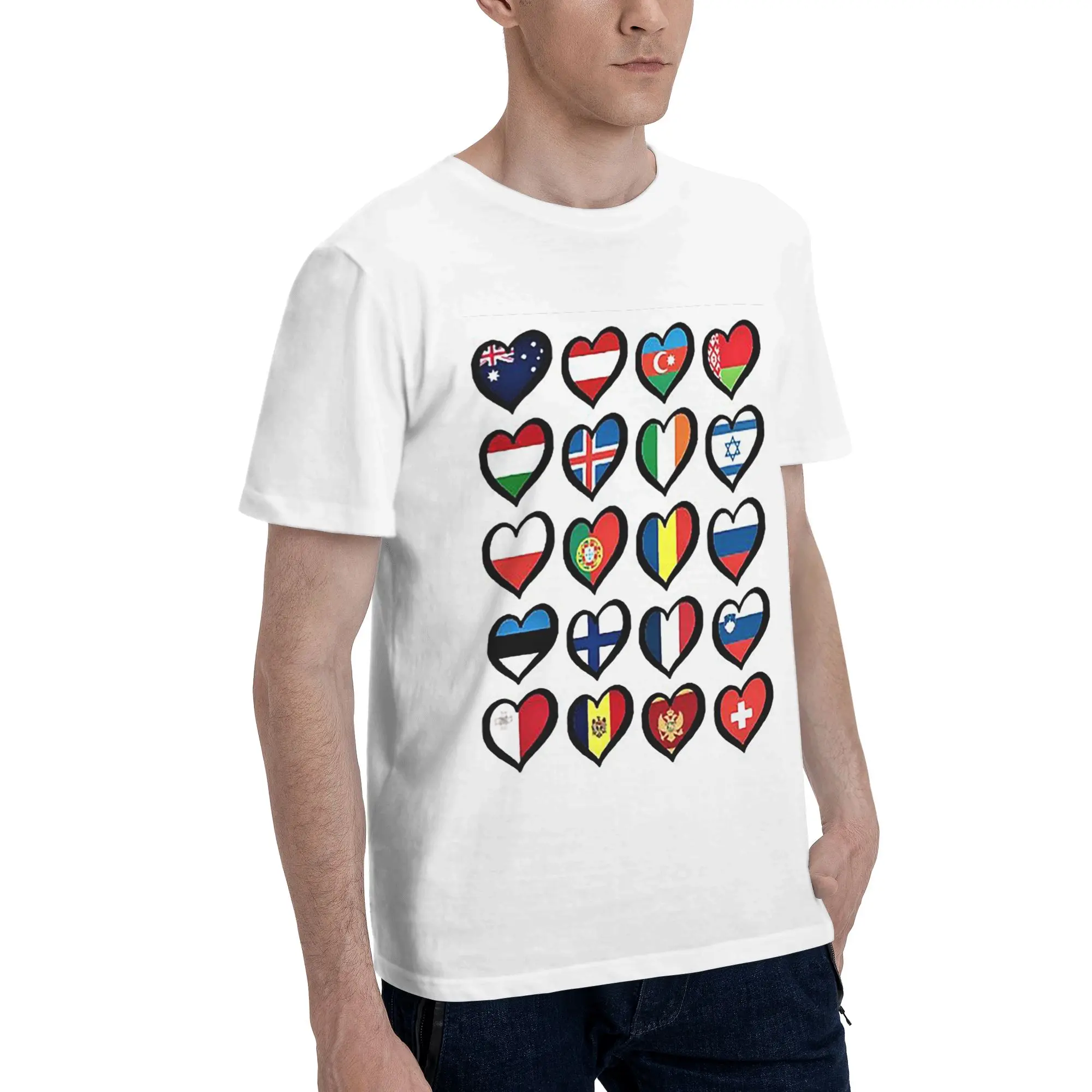 

Eurovision Song Contest Flags Hearts ESC EBU Eurofan Men T-Shirt Oversized T Shirts Men's O-Neck Cotton Tees Short Summer Male