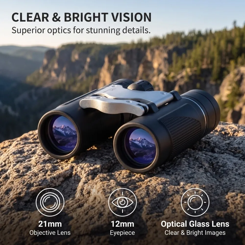 Foldable Lightweight Design 8x21 Binoculars Optical Glass Lens Non Slip Grip Folding Binoculars Clear Imaging