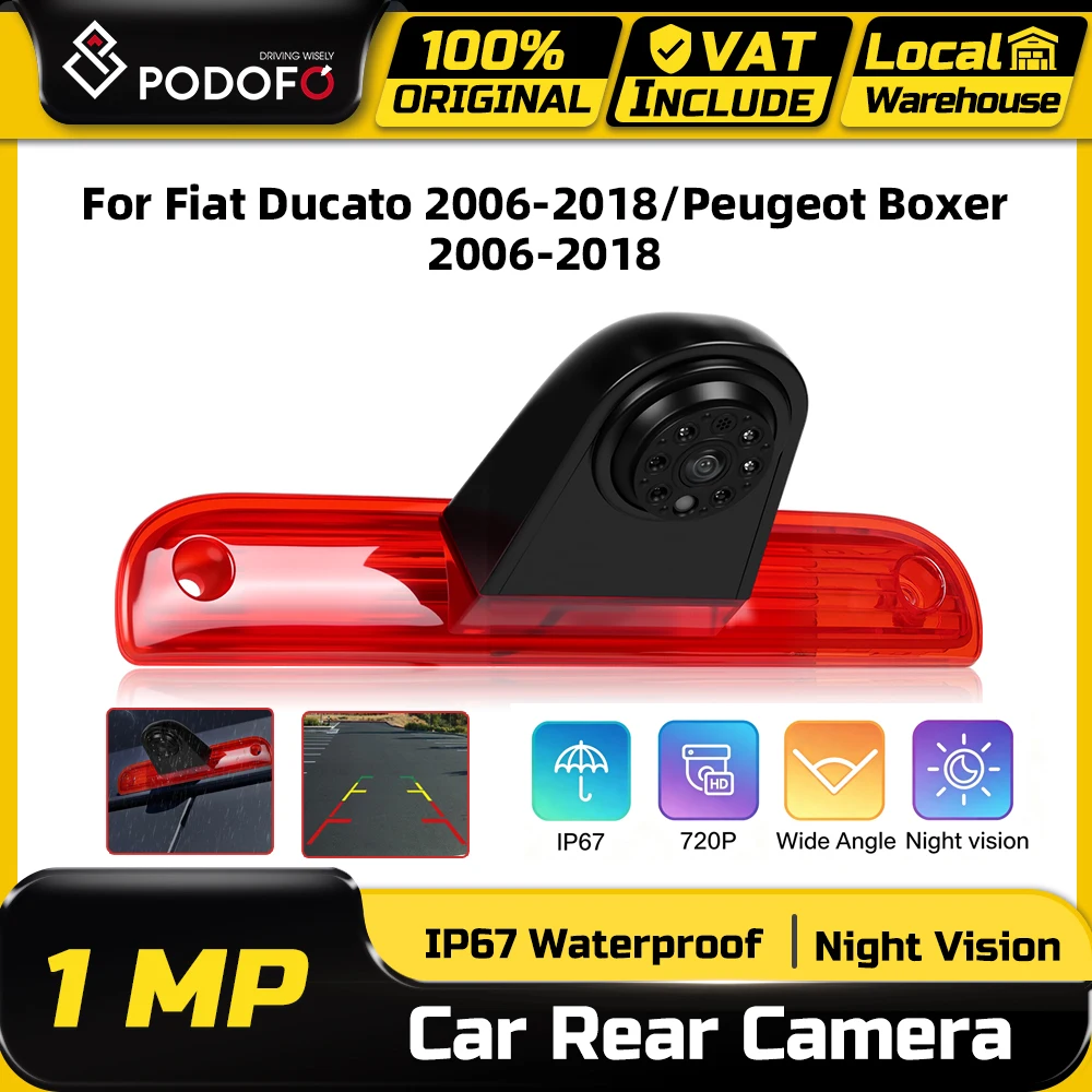 Podofo Auto-Dashcam Auto-Monitor für Fiat Ducato Peugeot Boxer 2006-2018 Nachtsicht-Rückfahrkamera IP67 Wasserdicht