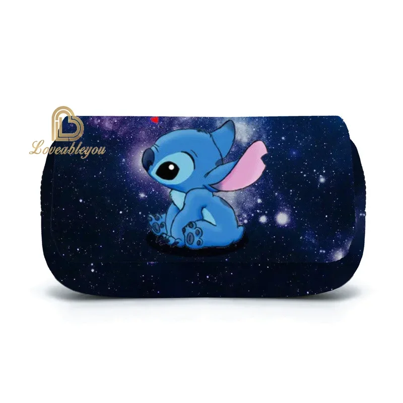 Dis Stitch Pencil Case Anime Student School Supplies Canvas Double Layer Pen Bag Wallets Coin Purse Birthday Gifts