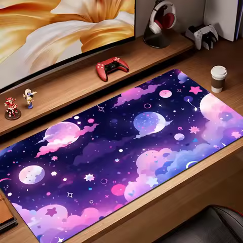 Pastel Anime Space Desk Mat Nebula View Cute Aesthetic Stars and Galaxies MousePad Large Gaming Mouse Pad Gamer Table Mats
