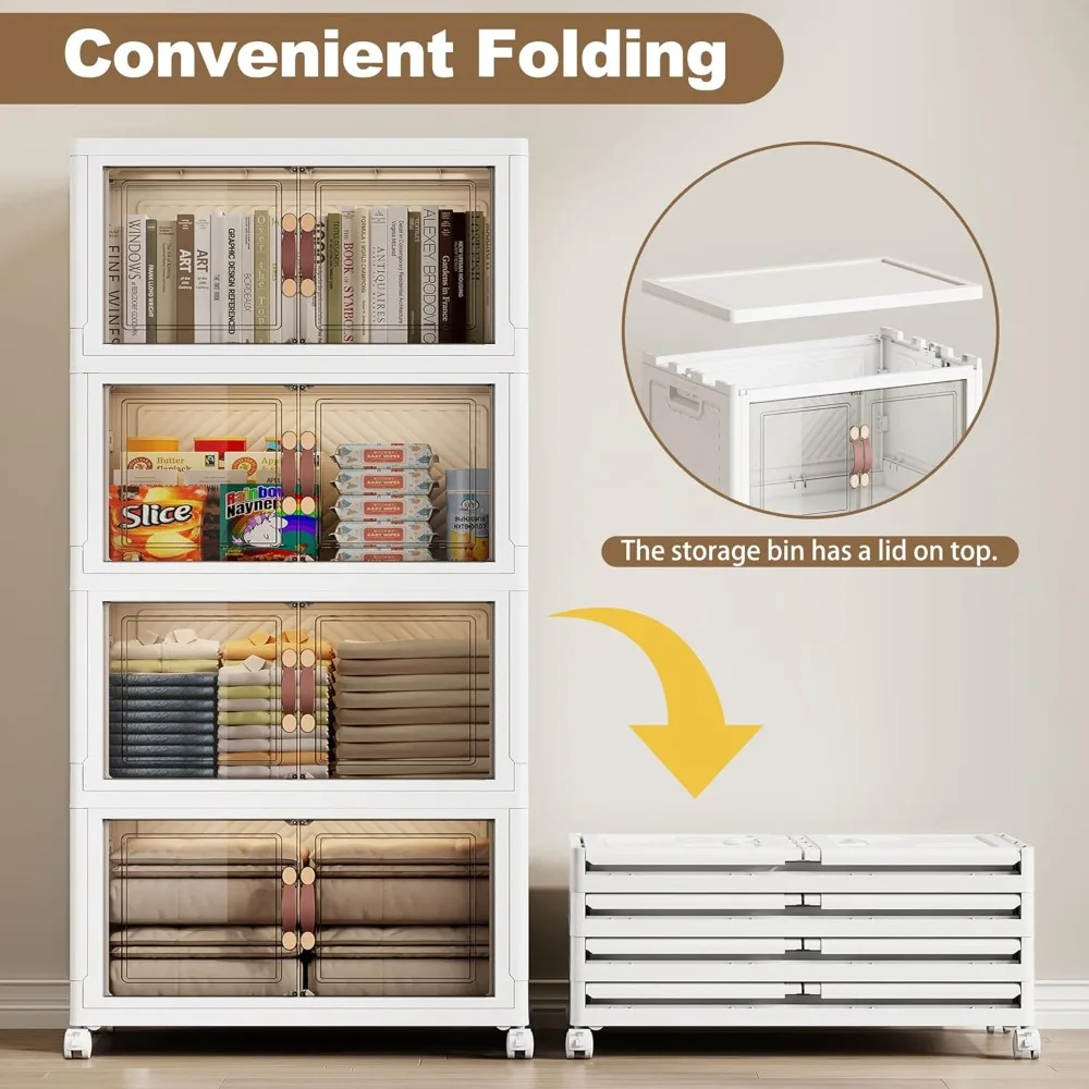 Contenedores de almacenamiento plegables extragrandes de 628QT con ruedas y tapa, contenedores apilables, organizadores de armario abiertos y almacenamiento