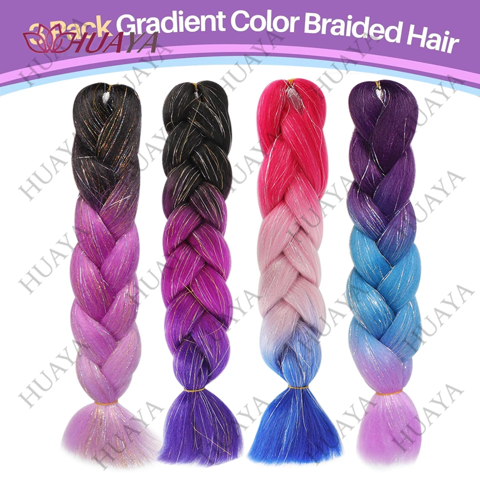 قوس قزح تجديل الشعر التمديد 24 بوصة 3 ألوان أومبير الاصطناعية مهنة جامبو جديلة في وصلات الشعر