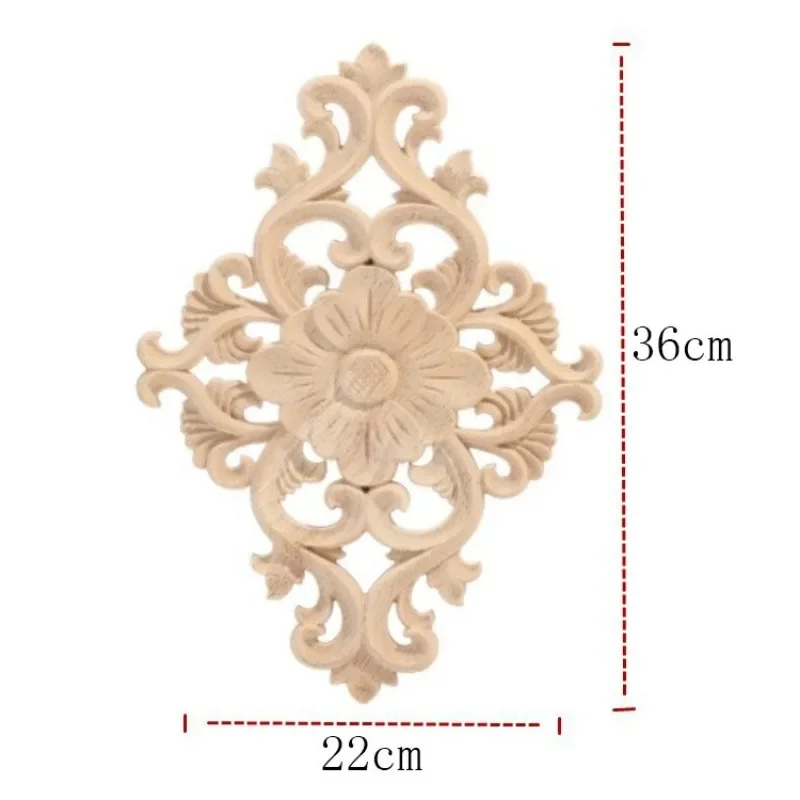 Onlay Wood Mouldings Wooden Applique Decal Carved Unpainted Modern Long Large Leaves Flower Rubber Wood Corner Furniture