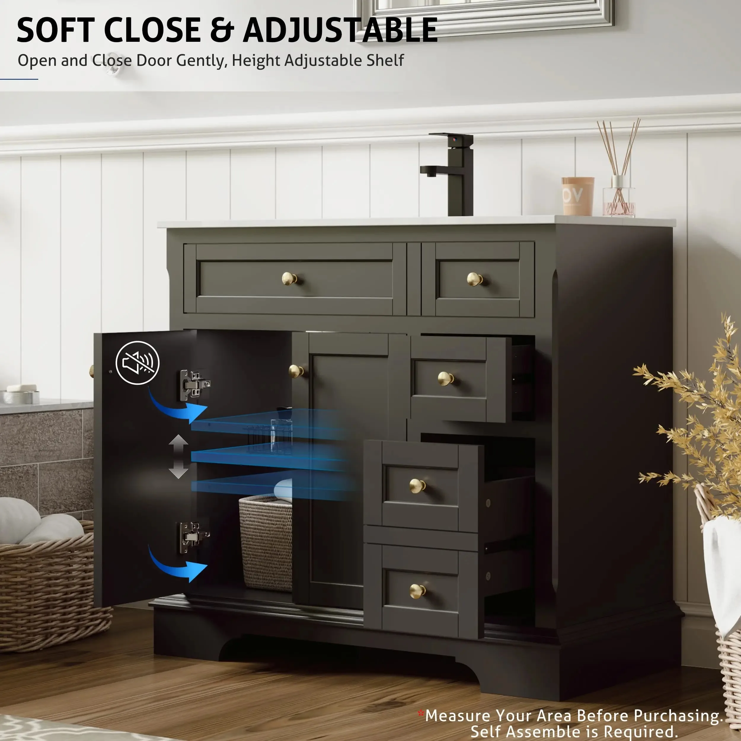 24 "30" 36 "سطح مطلي أثار قوس قدم لينة إغلاق الأبواب خمر الحمام الغرور خزانة مع بالوعة #4