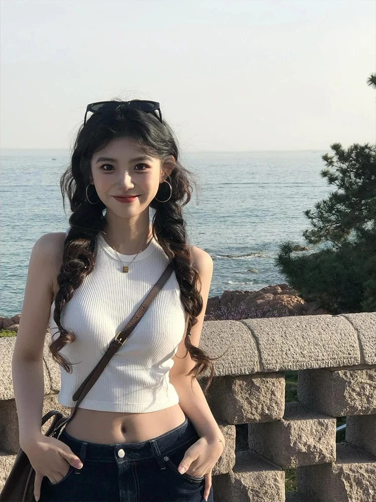 

Женский жилет из чистого хлопка с белым ремешком, внутренняя одежда, новинка 2024, летний утягивающий топ Sli ort, одинаковый базовый слой irt