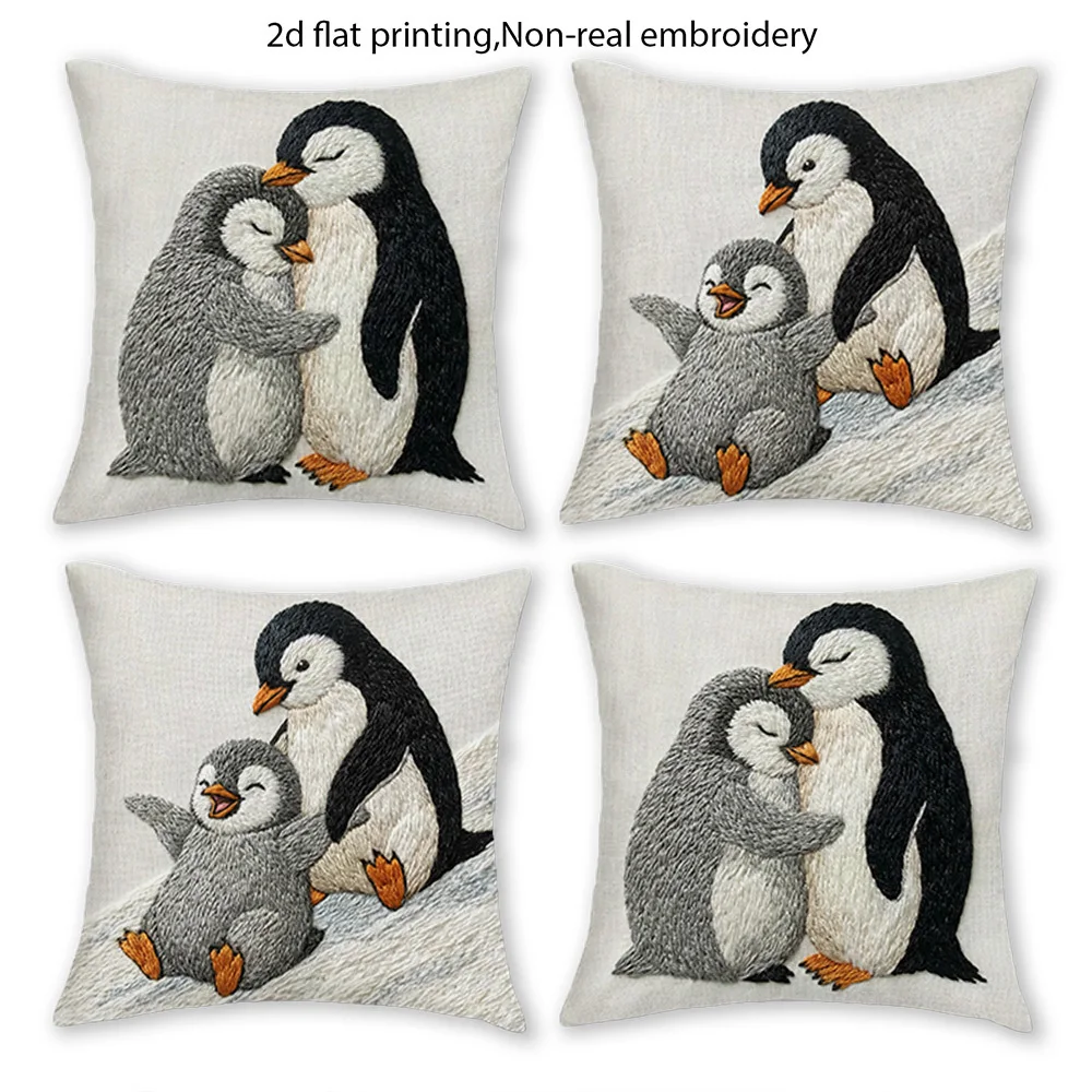 1pc Cute Emperor Penguin Parent And Chick Throw Pillow Cover Home Farmhouse Outdoor Decoration Cushion Cover