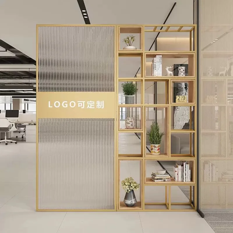 Wrought iron solid wood office grid rack, screen display rack, simple decoration, no punching