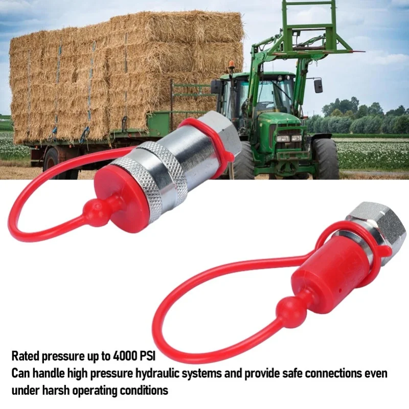 2 Pcs Hydraulic Quick Connect Coupler Set 1/4 Inch NPT ISO7241-A Hardened Steel Hydraulic Quick Couplings With Dust Cap