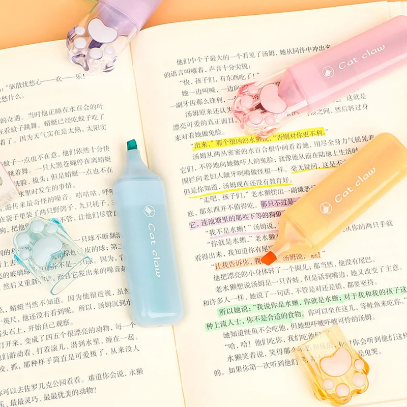 1/6 قطعة Kawaii القط مخلب فسفورية ألوان الباستيل رسم الكتابة على الجدران الفن علامات قلم مضيء لطيف القرطاسية اللوازم المدرسية #5