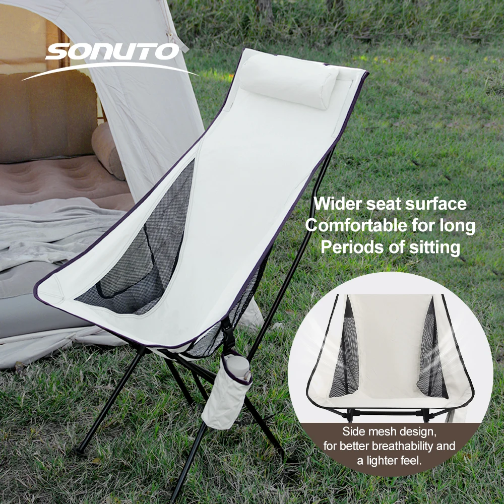 Silla de Camping Plegable de Aluminio Ultraligera con Respaldo Alto, Capacidad de Carga de 150 kg, Asiento Portátil para Pesca con Bolsa de Transporte para Picnic al Aire Libre