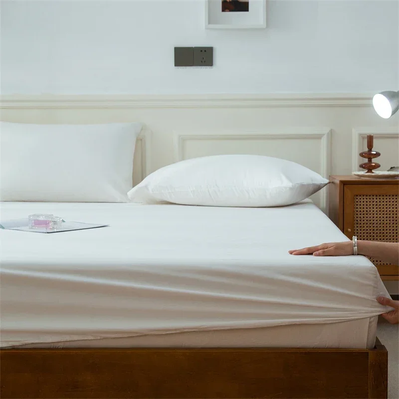 

120/150/180*200CM Solid Color White Bedspread Antislip Coverlet Comfortable 40S Long-staple Cotton Fitted Sheet M027-10