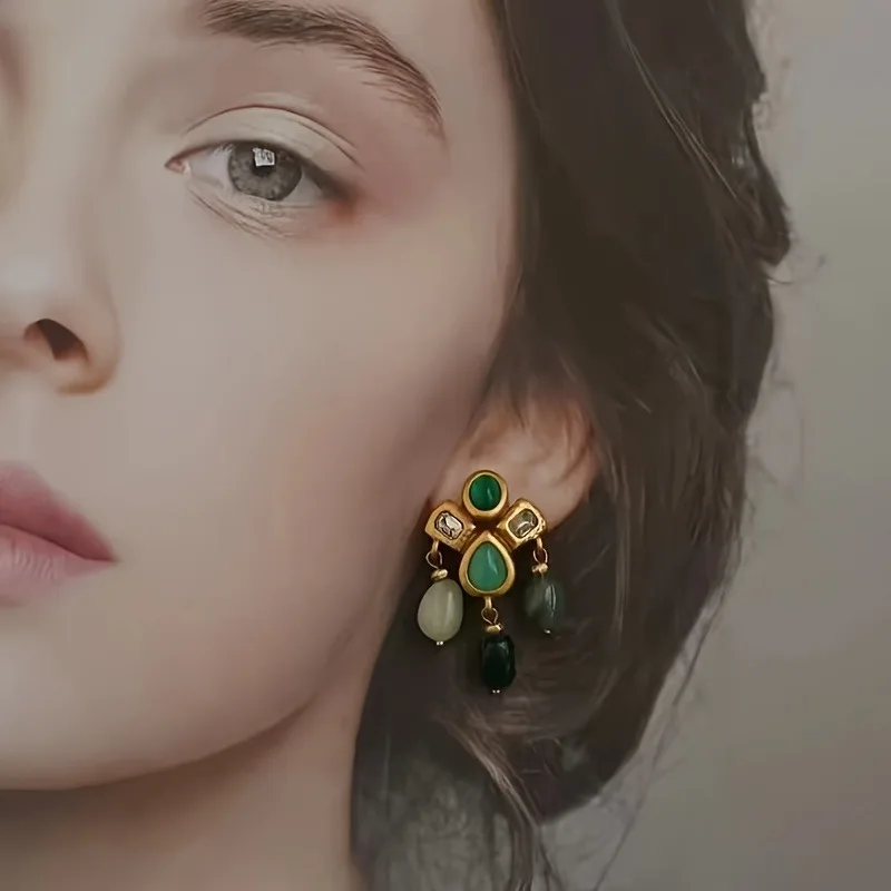 1 Pair Luxury Fashion Design Earrings with Synthetic Gemstone Imitation Green Earring Anniversary Valentine's Day Party Gift