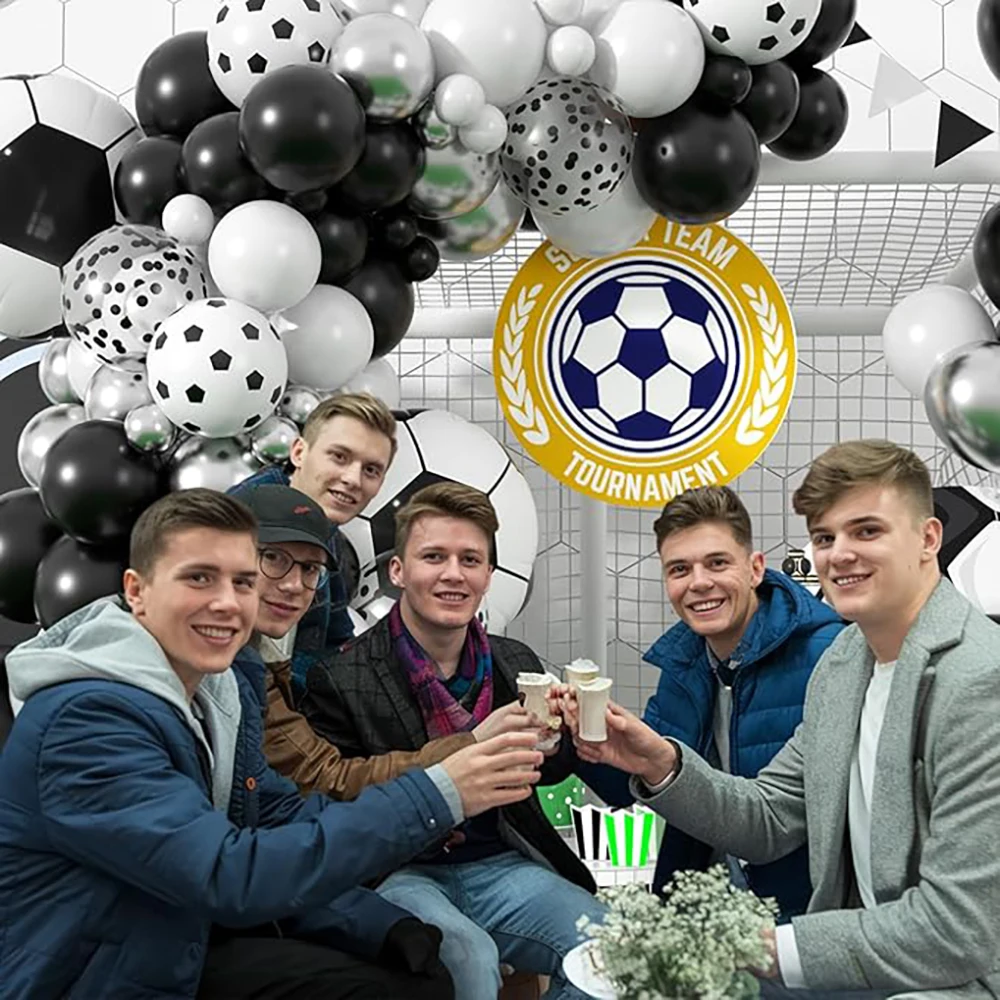 Soccer Balloons Garland Black White Silver Balloons Arch Kit Birthday Sports Soccer Fan Theme Globos Party Background Decoration