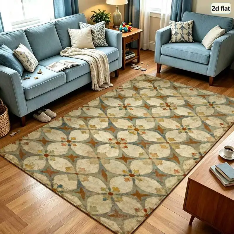 1PC Vintage Floral Pattern Cream Beige Brown Muted Green Area Rug Area Rugs Living Room Must Haves Cute Rugs For Living Room Washable Kitchen Rug Area Rugs Boho Porch Dining Room Laundry
