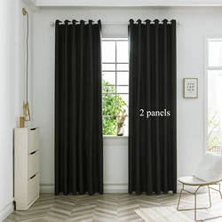 2pcs Modern Style High Precision Blackout Curtains with Grommet Top, Various Colors, Curtains for Living Room, Bedroom