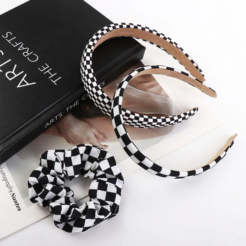 Trendy Sweet Grid For Girls Non-slip Head Wrap Ponytail Holder Korean Style Scrunchies Checked Hairbands Women Hair Hoop