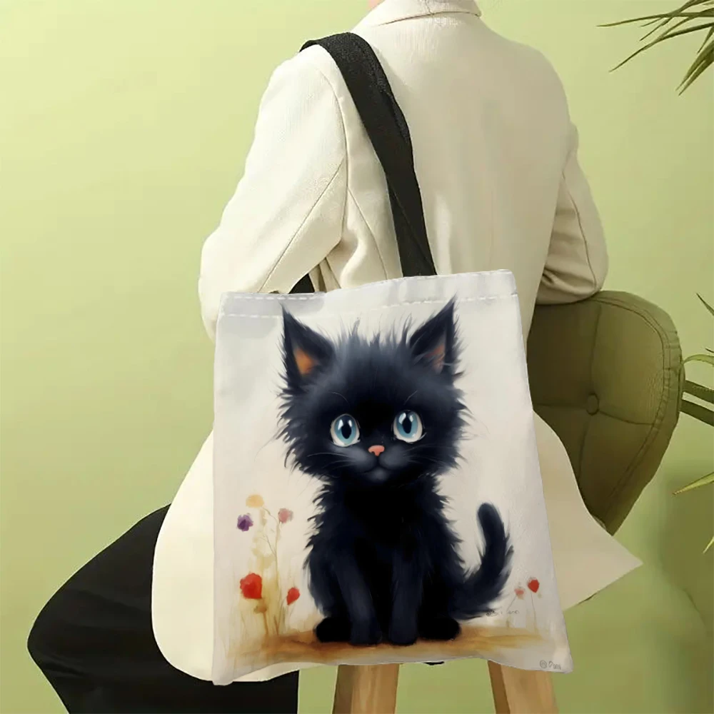 1 Stück süße Cartoon-Katze-Umhängetaschen, lustiges Tier, die Sternennacht, Umhängetaschen, lässige modische Tasche, multifunktionale Handtasche – Detail 6