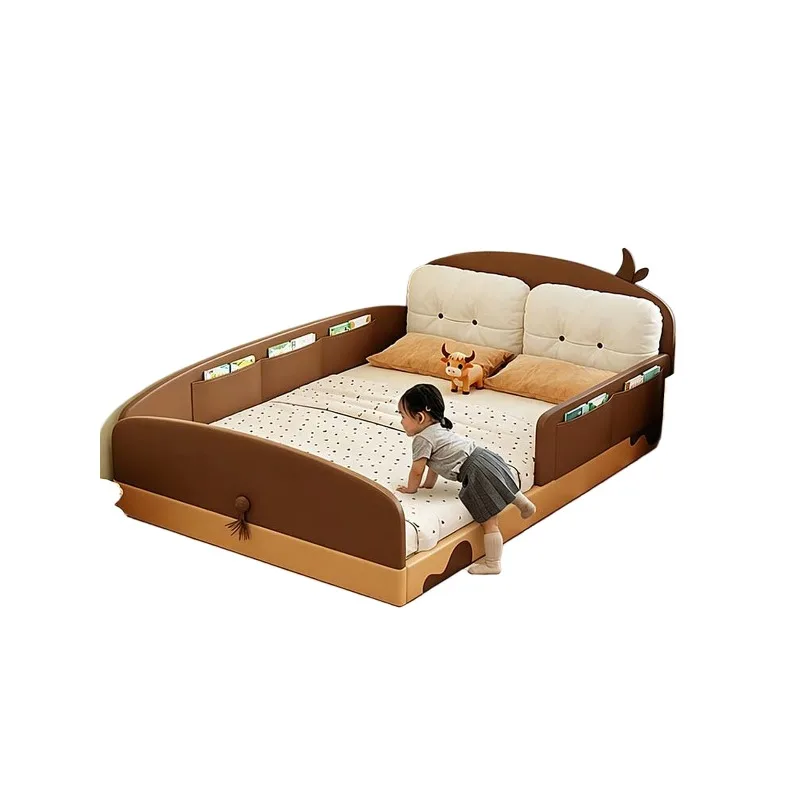 Cow island platform bed, three-sided fenced solid wood bed