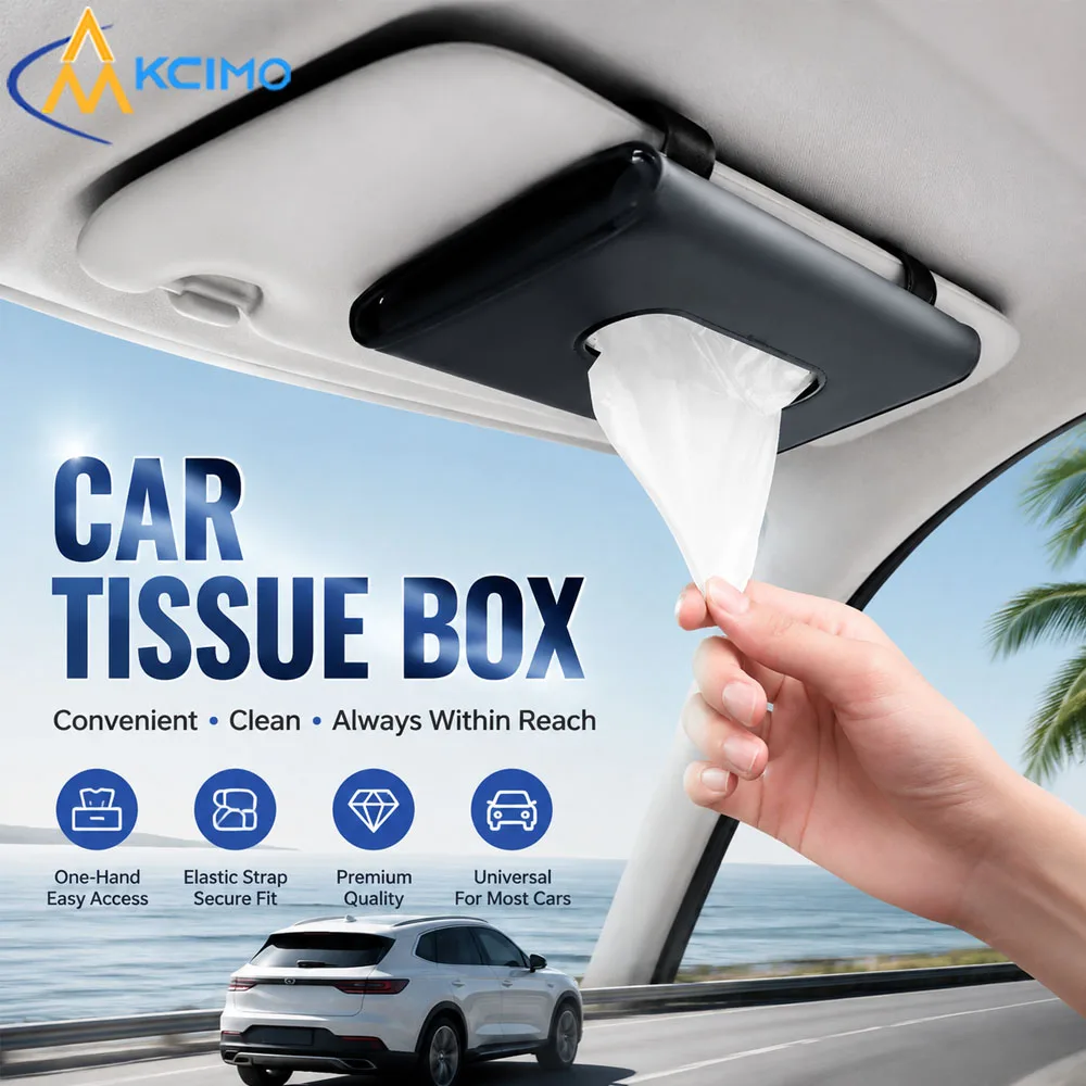 PU Leather Car Sun Visor Tissue Holder with Elastic Strap Easy Access One-Hand Tissue Box for Interior Storage