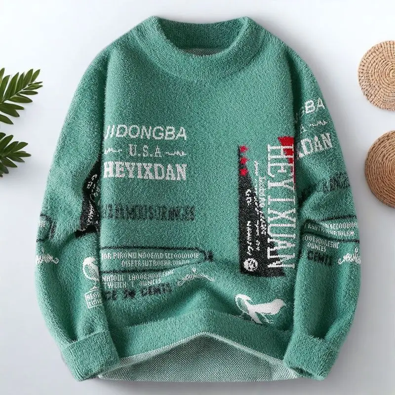 

2025 Winter New Fashion Trend Printed Pullover Men's Casual Comfort Thick Warm High Quality Large Size Sweater M-4XL