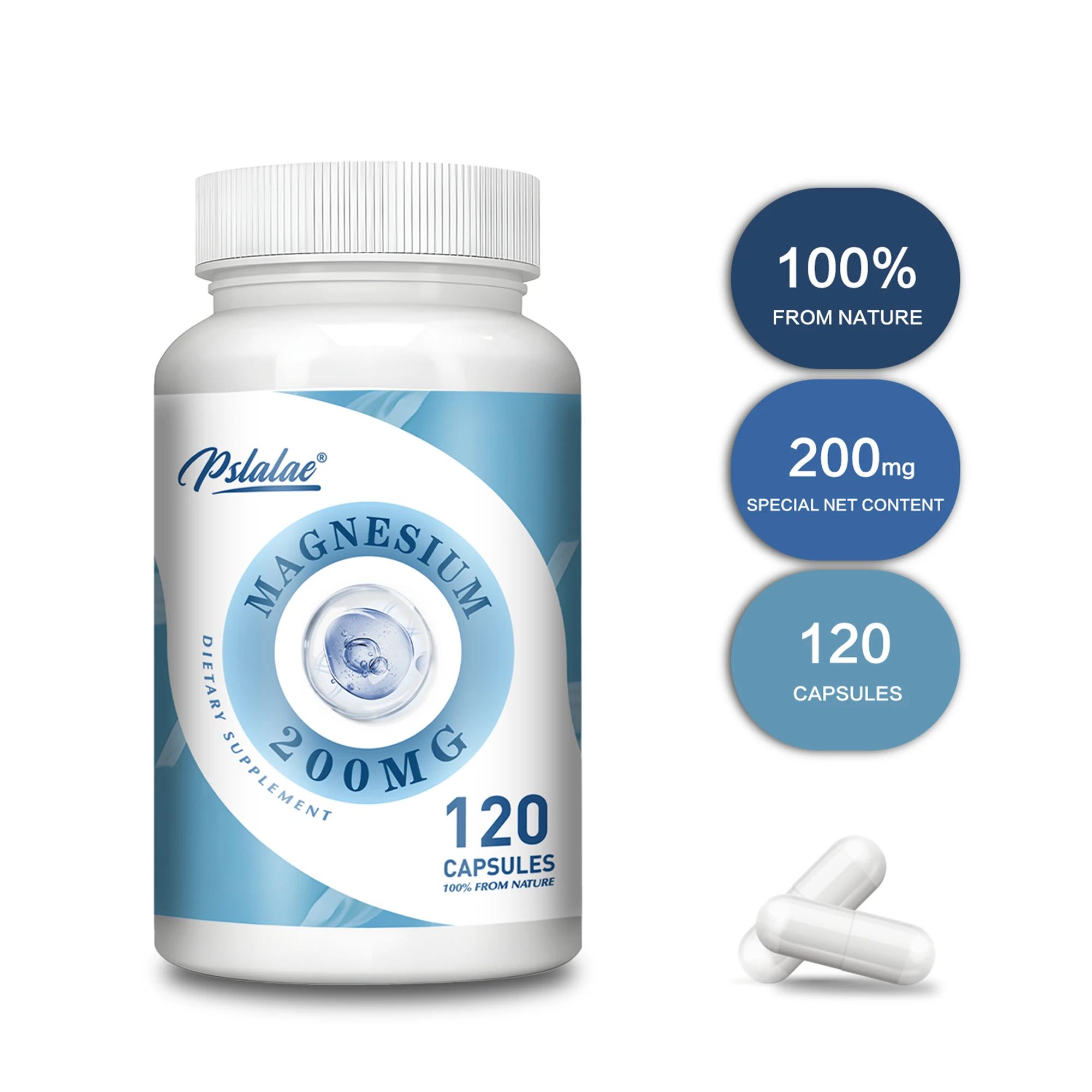 

Magnesium Capsules 200mg - Helps with Stress, Muscle, Sleep, Joints, Bones, Immune and Cardiovascular Health - 120 Capsules